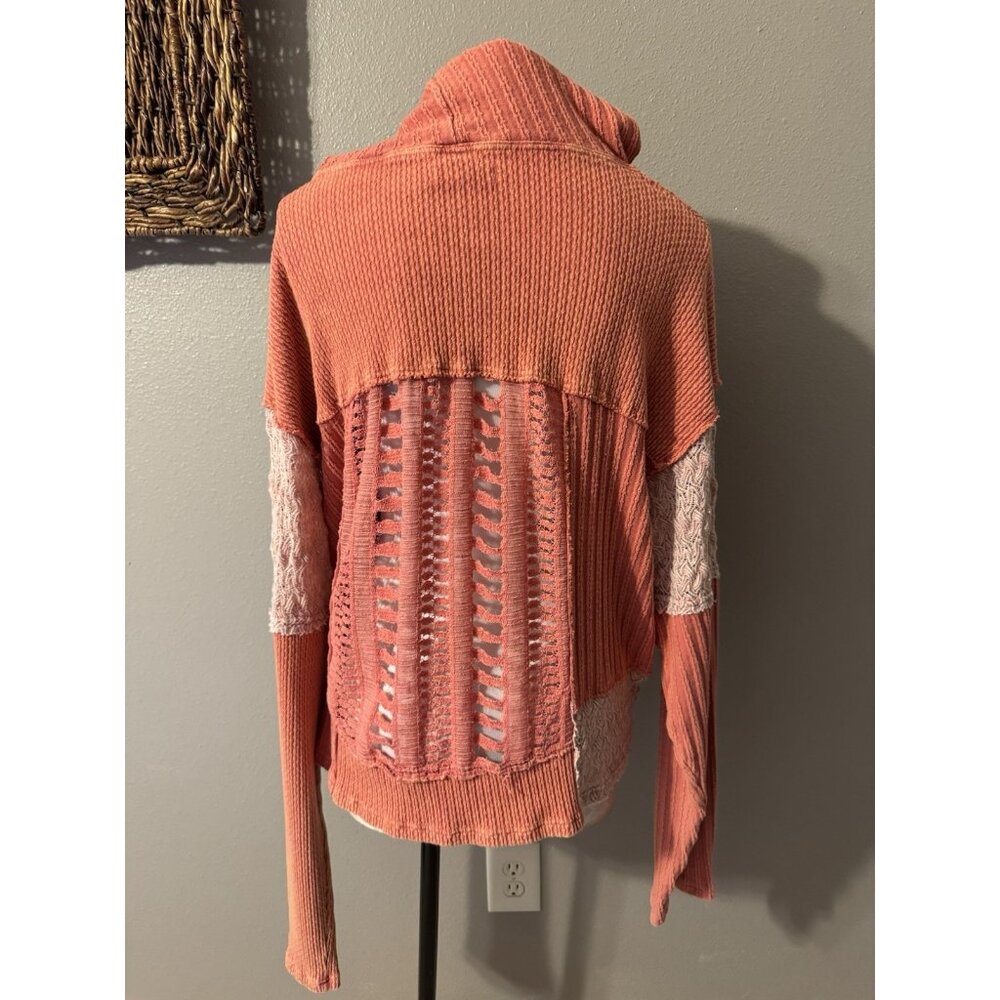 Anthropologie Oli & Hali Knit Pullover Sweater M Hoodie Thrashed Open Orange - Picture 9 of 15